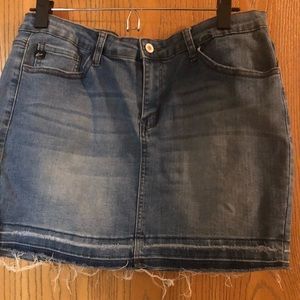Distressed jean skirt